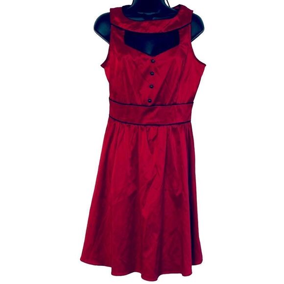 Folter The Scarlett Red Satin Retro Pin Up Rockabilly Fit Flare Dress Sz L NWT - Picture 7 of 16